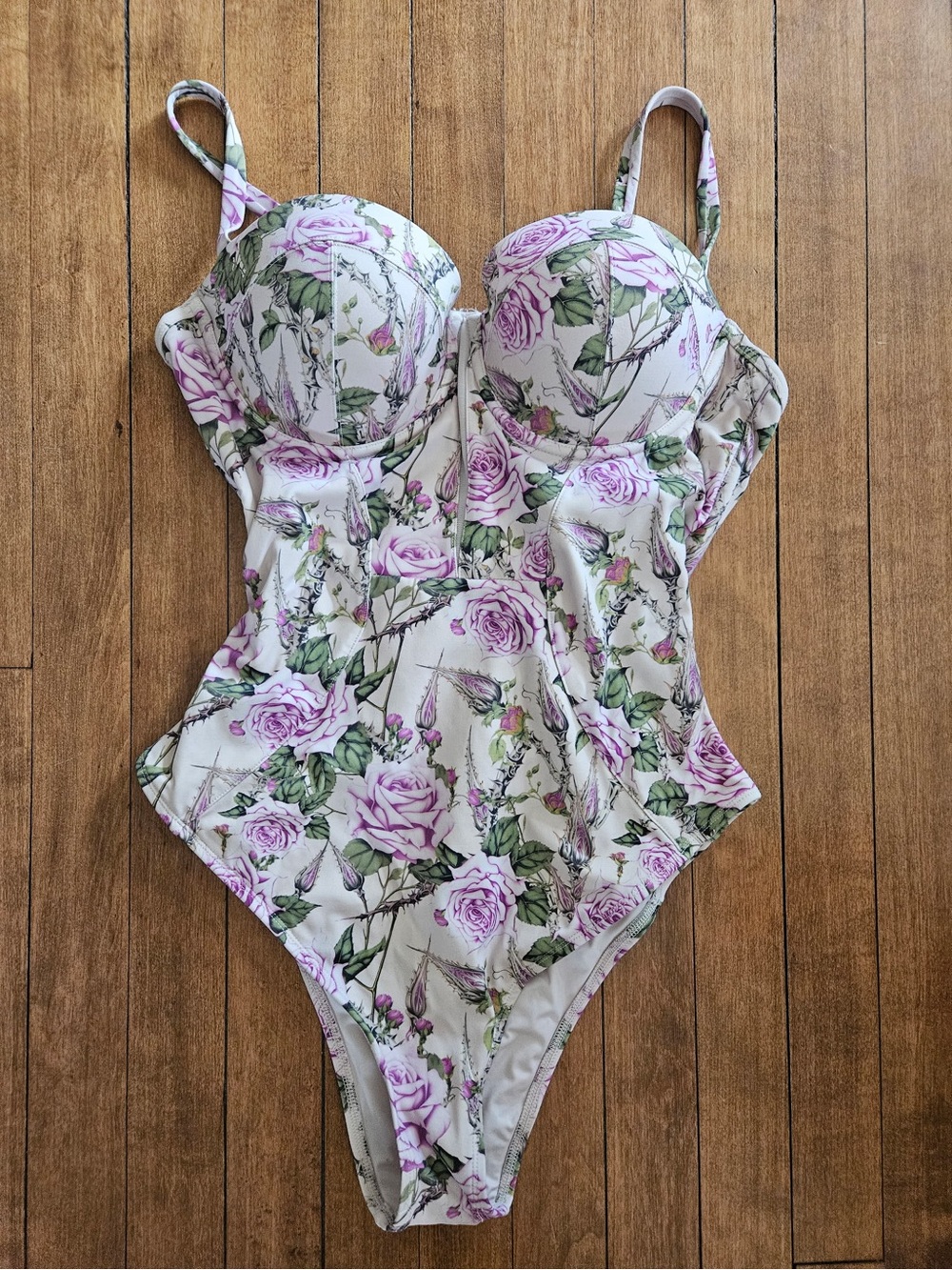 XL TA3 Floral One-Piece Sculpting Push-Up Swimsuit - Thorny Rose - Picture 2 of 13